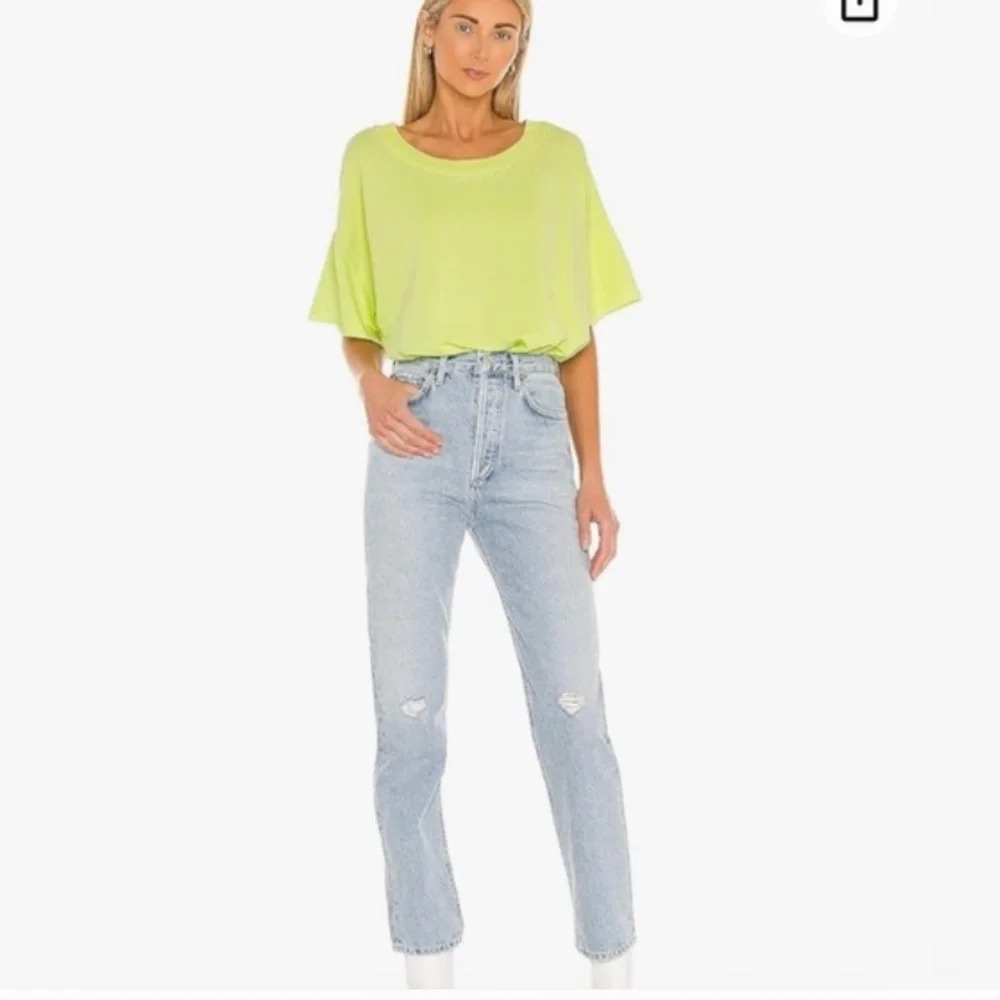Free people revolve neon green cozy girl bodysuit NWOT fall casual ribbed